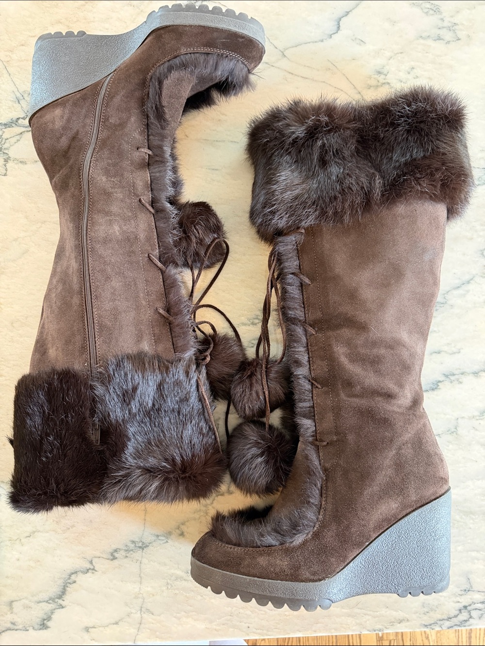 COACH Karita Dark Brown Suede & Genuine Rabbit Fur Knee-High Boots-Size 8.5 - Picture 6 of 11